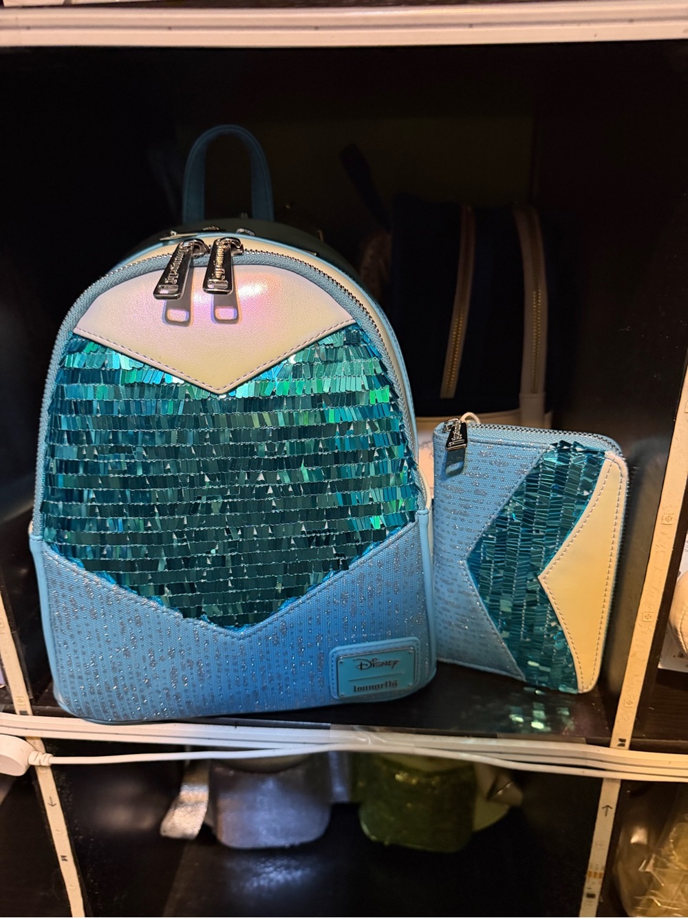 Loungefly Teal Iridescent Sequin Mini Backpack & Zip Wallet Set